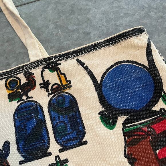 Vintage Egyptian Canvas Tote Bag Nefertari Ramses Horemheb Horus Hieroglyphics - Picture 3 of 14